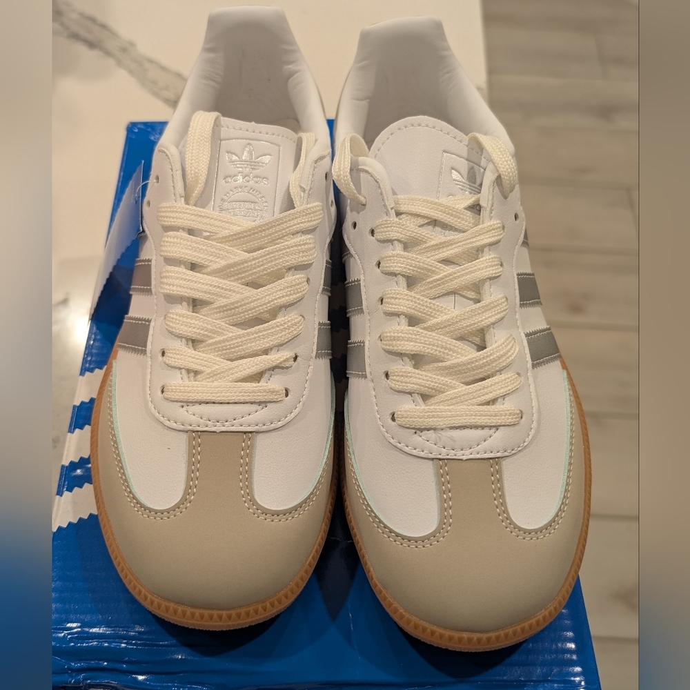 Adidas Samba Women's White and Tan Sneakers